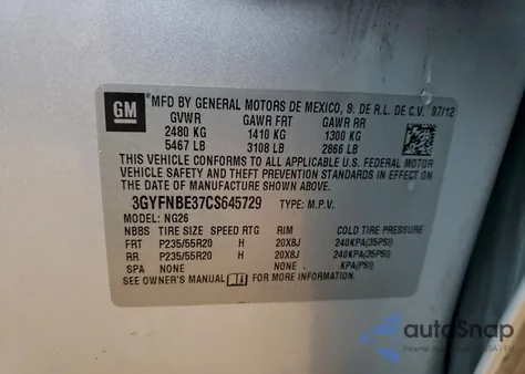 2012 Cadillac Srx Performance Collection z USA, uszkodzony, nr VIN 3GYFNBE37CS645729